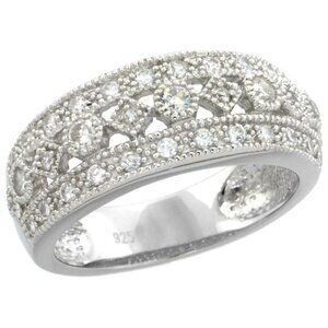 Sterling Silver Vintage Ring CZ Wedding Band